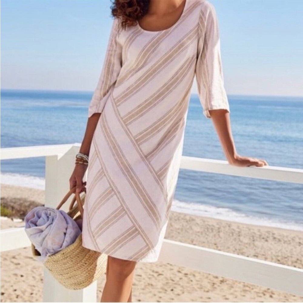 Soft Surroundings Women's Equinox Striped Linen Midi Dress Size Medium